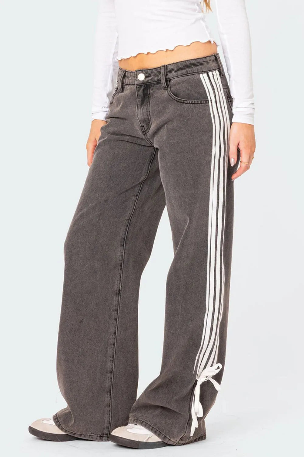 Side Striped Wide Leg Jeans