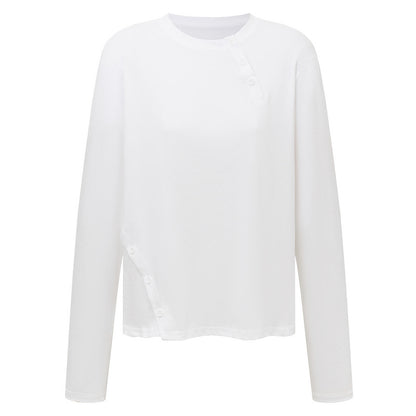Grey purple diagonal breasted casual long sleeved top