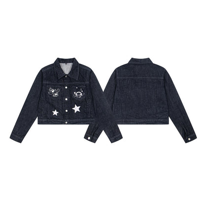 Star Embroidered Short Cowboy Coat for Women