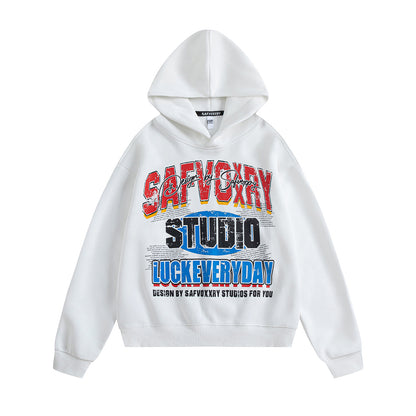 English contrasting printed hooded sweatshirt