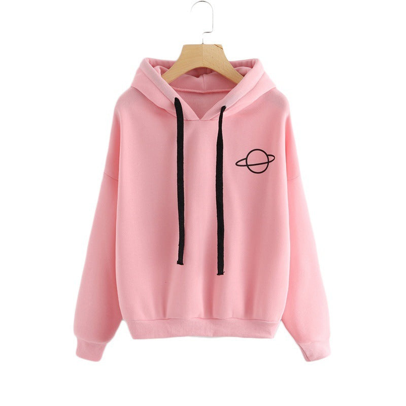 Women's Casual Printed Planet Graphic Hooded Sweatshirt