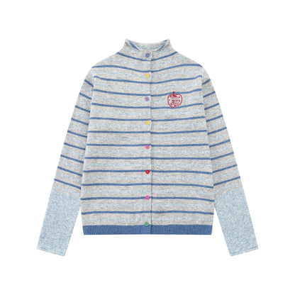 Striped contrasting splicing knitted jacket