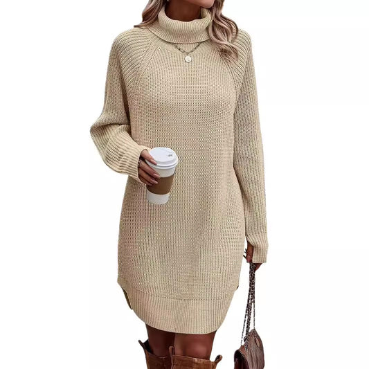 Open cut pullover high neck sweater for women's casual knitwear dress