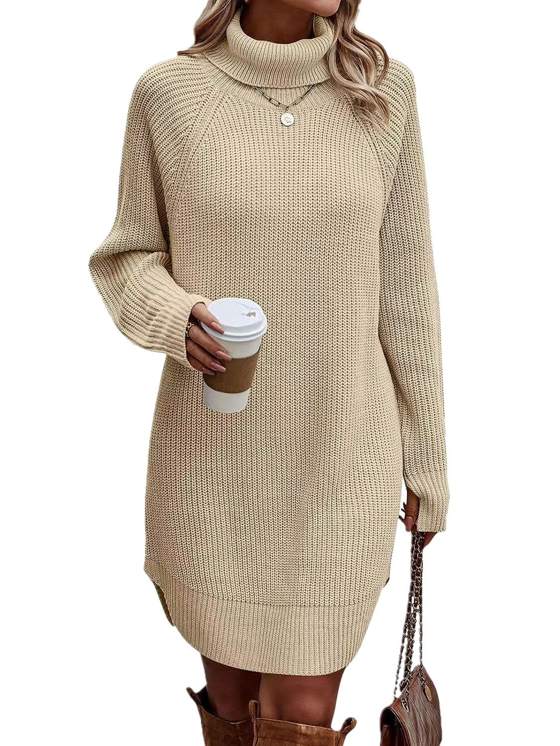Open cut pullover high neck sweater for women's casual knitwear dress