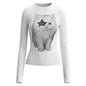 White round neck slim fit long sleeved T-shirt for women
