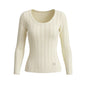 U-neck vertical groove long sleeved knitted sweater for women