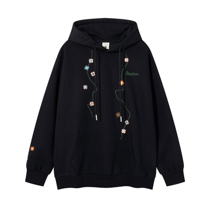 Floral embroidery hooded sweatshirt