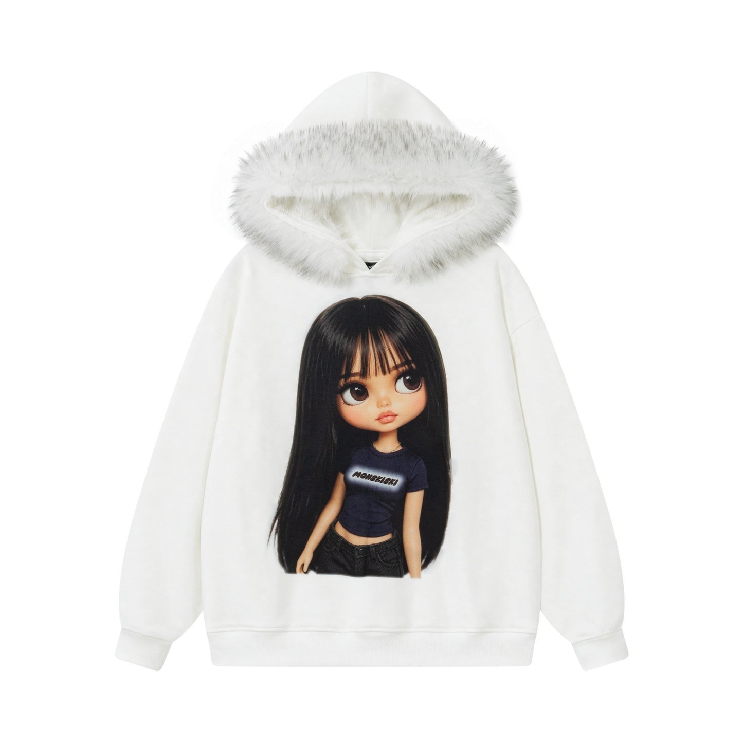 Doll figure printed hoodie