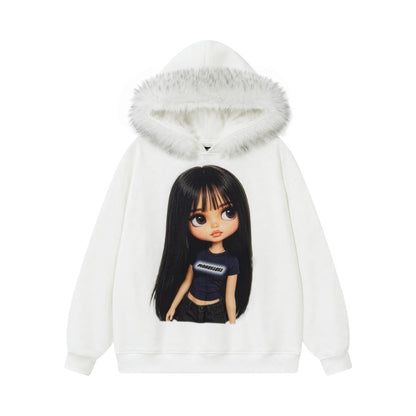 Doll figure printed hoodie