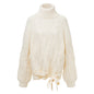 High neck twisted flower hem tied with a headband thick sweater