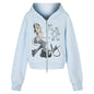 Letter printed light blue hooded jacket
