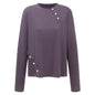 Grey purple diagonal breasted casual long sleeved top