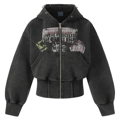 Waist hugging hooded sweatshirt for women spicy girl jacket