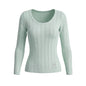 U-neck vertical groove long sleeved knitted sweater for women