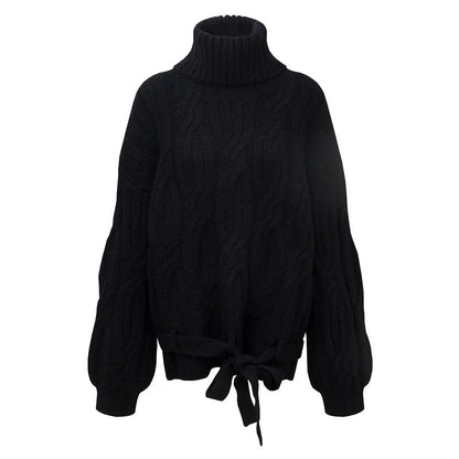 High neck twisted flower hem tied with a headband thick sweater