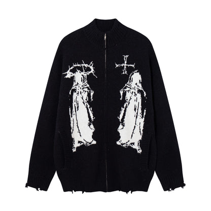 Old torn edge zipper design jacket
