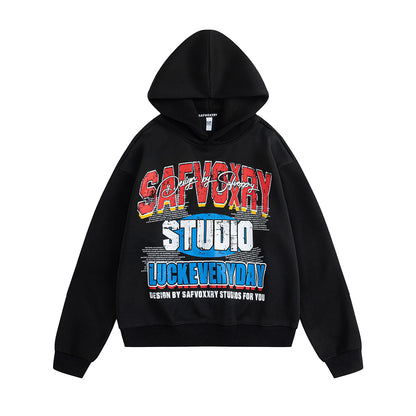 English contrasting printed hooded sweatshirt