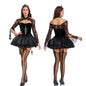 Halloween Gothic Black Widow Rose Puff Sleeveless Mini Dress Witch Devil Vampire Costume