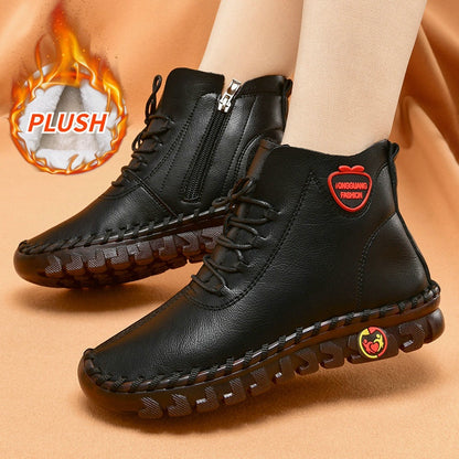 Hand-sewn Women's High-top Cotton Shoes Casual Winter Plush Warm Soft Sole Anti-slip Mother Shoes