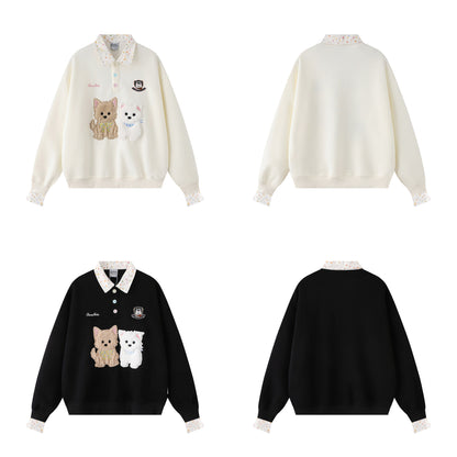 Collar puppy patch embroidered hoodie