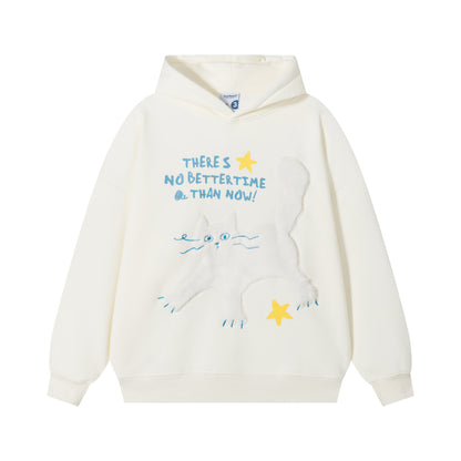 Plush cat hooded hoodie with adhesive fabric