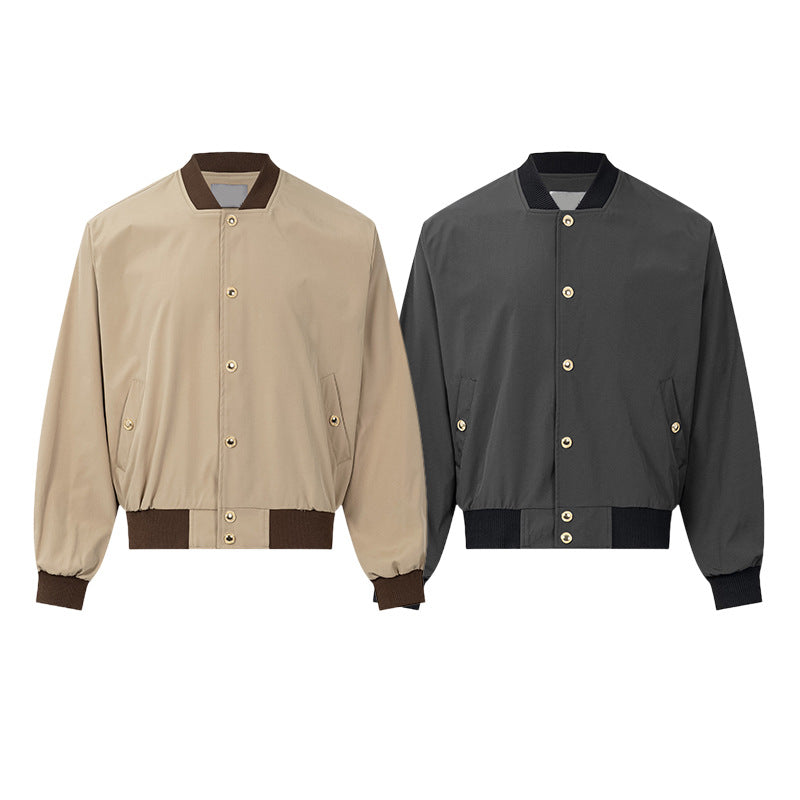 Casual color blocked college style shoulder down pilot jacket