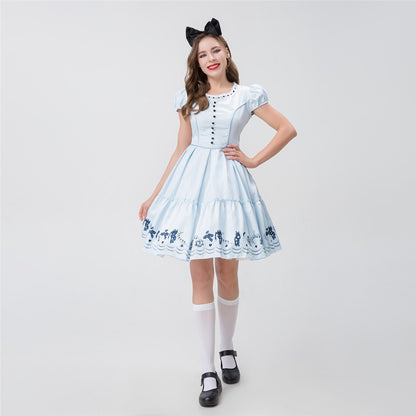 Alice in Wonderland Blue Dress Maid Costume Cute Lolita Stage Performance Outfit