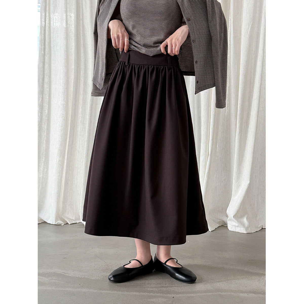 High-Waisted Pleated A-Line Maxi Skirt for Women  Hip-Hiding Slimming Commute Versatile Half Skirt