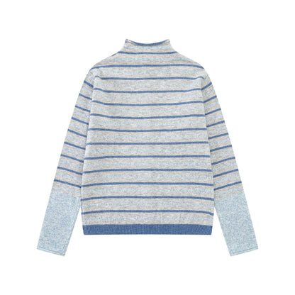 Striped contrasting splicing knitted jacket