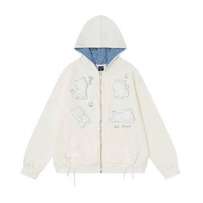 Plush puppy patch hooded sweatshirt