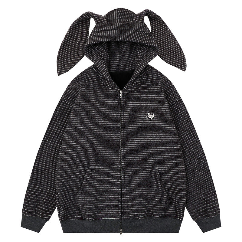 Hooded jacket with kangaroo pocket | Loose zipper cardigan