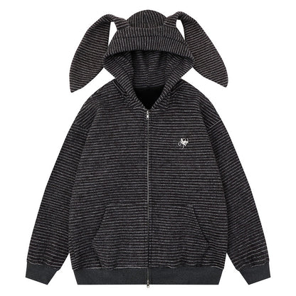 Hooded jacket with kangaroo pocket | Loose zipper cardigan