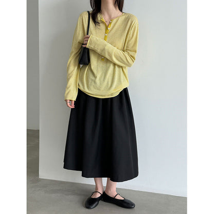 High-Waisted Pleated A-Line Maxi Skirt for Women  Hip-Hiding Slimming Commute Versatile Half Skirt