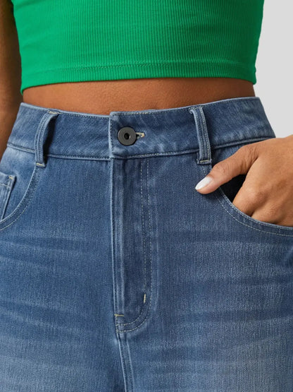 High Rise Rolled Straight Leg Jeans