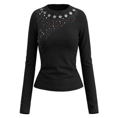White star studded bead long sleeved base shirt for women