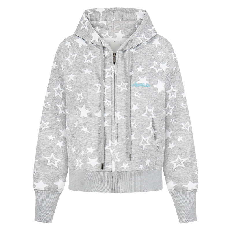 Retro star printed cardigan hoodie for women