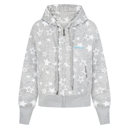 Retro star printed cardigan hoodie for women