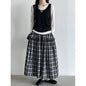 Deer West Plaid High-Waisted Patchwork Ruffle  Skirt for Women A-Line Flared Umbrella Skirt