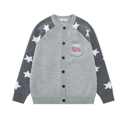 Color blocking star jacquard knitted jacket