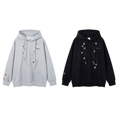 Floral embroidery hooded sweatshirt