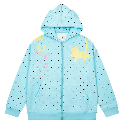 Polka dot printed star flower zipper cardigan jacket