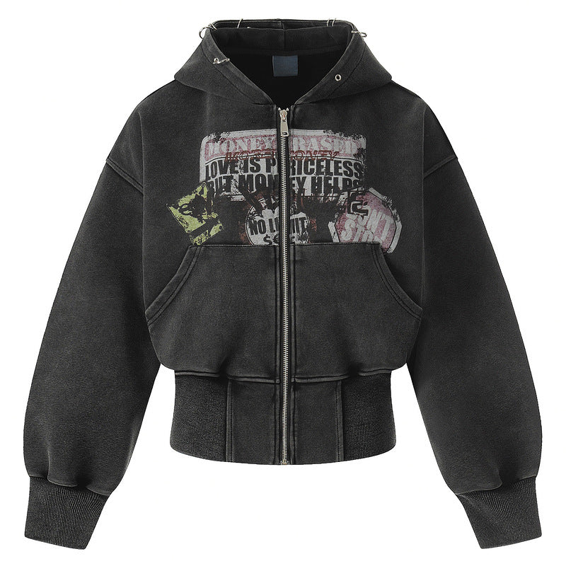 Waist hugging hooded sweatshirt for women spicy girl jacket