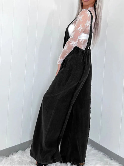 Washed Square Neck Wide Leg Denim Overalls