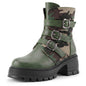 High Heel Thick Sole Belt Buckle Camouflage Low Cut Women's Boots Fashionable Large Made to order, ships in 7 days