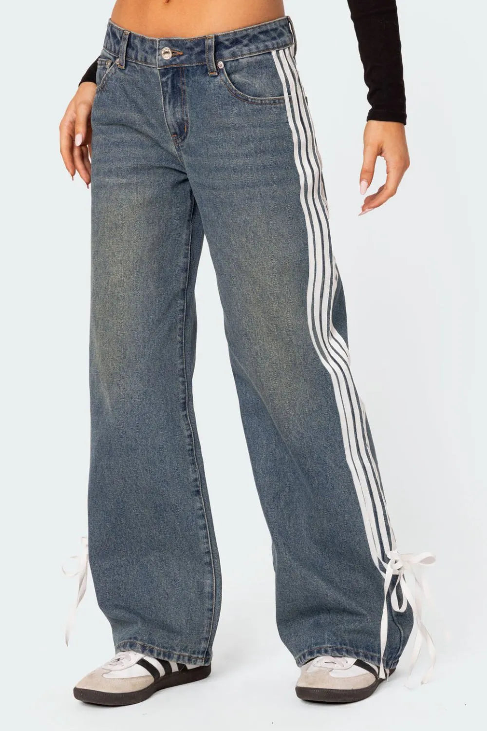 Side Striped Wide Leg Jeans