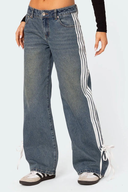 Side Striped Wide Leg Jeans