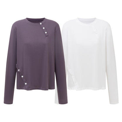 Grey purple diagonal breasted casual long sleeved top