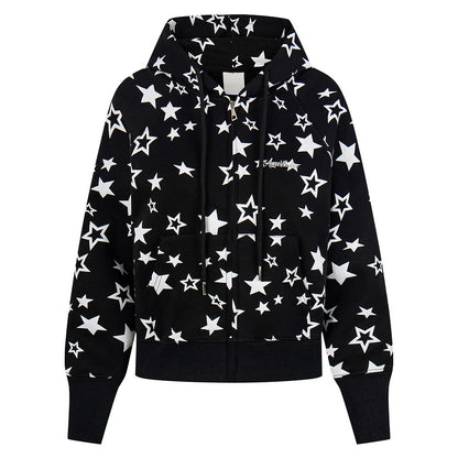 Retro star printed cardigan hoodie for women
